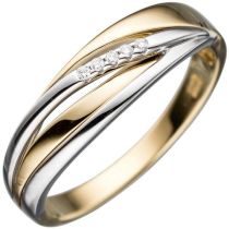 Damen Ring 585 Gelbgold Weißgold, bicolor mit 5 Diamanten