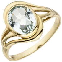 Damen Ring 585 Gold Gelbgold 1 Aquamarin, hellblau blau Goldring