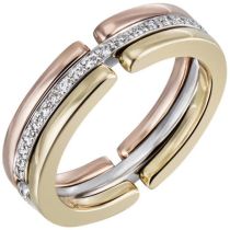 Damen Ring 585 Gold Tricolor mit Diamanten rundum
