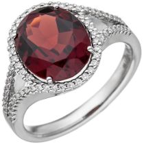 Damen Ring 585 Gold Weißgold 1 Granat rot 66 Diamanten