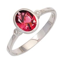 Damen Ring 585 Gold Weißgold 1 Turmalin rosa 2 Diamanten