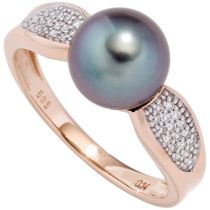 Damen Ring 585 Rotgold 1 Tahiti Perle 34 Diamanten