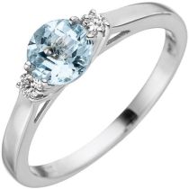 Damen Ring 585 Weißgold 1 Aquamarin blau