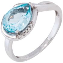 Damen Ring 585 Weißgold, 1 Blautopas blau 5 Diamanten