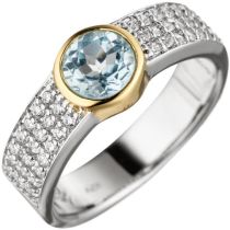 Damen Ring 925 Silber Blautopas blau mit Zirkonia