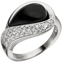 Damen Ring 925 Silber mit Zirkonia 1 Onyx schwarz Onyxring