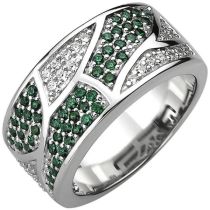 Damen Ring 925 Sterling Silber 85 Zirkonia grün und weiß