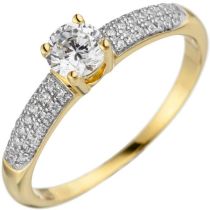 Damen Ring 925 Sterling Silber gold mit Zirkonia