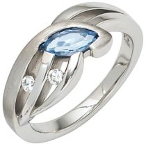 Damen Ring 925 Sterling Silber mattiert mit Zirkonia hellblau blau