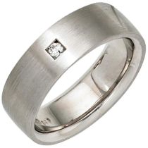 Damen Ring 925 Sterling Silber rhodiniert matt mit 1 Diamant Brillant