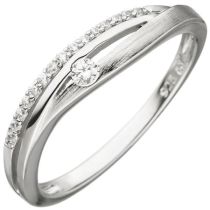 Damen Ring 925 Sterling Silber teil matt 16 Zirkonia