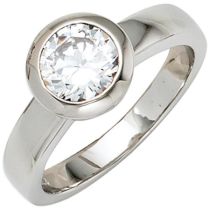 Damen Ring 925 Sterling Silber, rhodiniert mit 1 Zirkonia