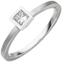 Damen Ring 950 Platin, matt 1 Diamant Princess-Schliff 0,20ct.
