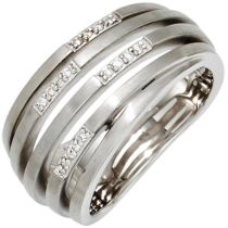 Damen Ring breit Sterling Silber rhodiniert matt 16 Diamanten