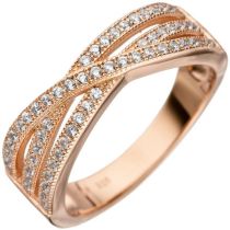 Damen Ring mehrreihig 925 Sterling Silber rotgold mit Zirkonia