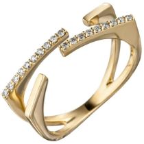 Damen Ring offen 585 Gold Gelbgold 19 Diamanten 0,15ct.
