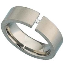 Damen Ring Titan matt 1 Diamant Brillant 0,03ct. Größe 52