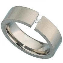 Damen Ring Titan matt 1 Diamant Brillant 0,03ct. Größe 60