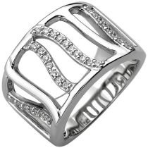 Damen Ring, breit 925 Sterling Silber 32 Zirkonia