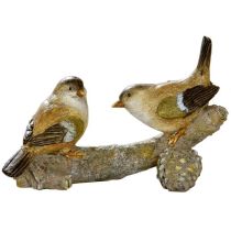 Deko Figur Vogel Paar auf Ast sitzend grün braun beige 16,5 x 11 cm