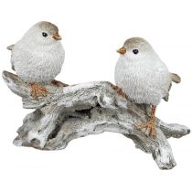 Deko-Figur Vogel-Paar auf einem Ast Herbstdeko Gartendeko weiß grau geeist 21 cm