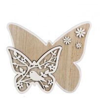 Deko-Schmetterling Holzschmetterlinge mit Vogel zum Stellen weiß natur 20 x 16 cm