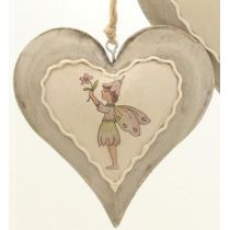 DIO Dekohänger Herz mit Elfe aus Metall, grau/creme/grün/pink, 10 x 10 cm