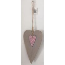 DIO Hängedeko Herz aus Sperrholz, braun/ rosa, 10,5x18cm