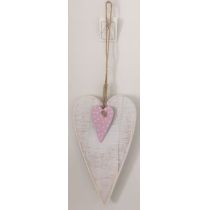 DIO Hängedeko Herz aus Sperrholz, weiß/rosa, 10,5x18cm