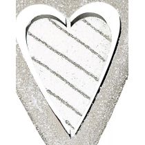 Fensterhänger Herz aus Metall grau weiß 4 x 12 cm