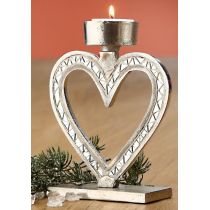 GILDE Kerzenhalter Herz aus Aluminium mit Spiegelmosaik, 17 cm