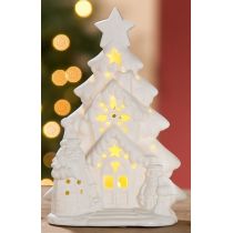GILDE LED Weihnachts-Idylle aus Porzellan, matt weiß, 16 cm