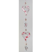Hängedeko 3 Herzen aus Tiffanyglas in rosa, 60 cm