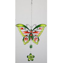 Hängedeko Schmetterling aus Tiffanyglas in Grün, 22 cm
