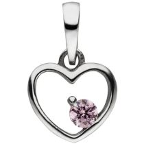 Kinder Anhänger Herz 925 Sterling Silber 1 Zirkonia rosa Herzanhänger