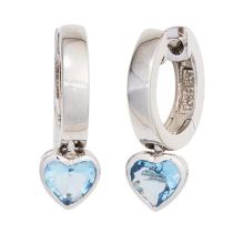 Kinder Creolen Herz 925 Sterling Silber mit 2 Zirkonia blau