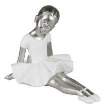 moderne Dekofigur Prima Ballerina Ballett-Tänzerin sitzend weiß silber 17 cm