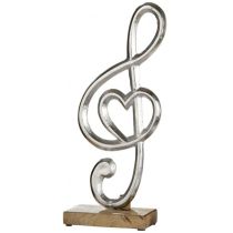 Notenschlüssel mit Herz antik silber aus Alu und Mango-Holz 22 cm