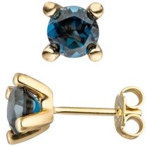 Ohrstecker 585 Gold Gelbgold 2 Blautopase blau London Blue Ohrringe