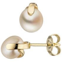 Ohrstecker 585 Gold Gelbgold 2 Süßwasserperlen Perlen Ohrringe