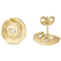 Ohrstecker 585 Gold Gelbgold eismatt 2 Diamanten Brillanten 11,9 mm Ohrringe