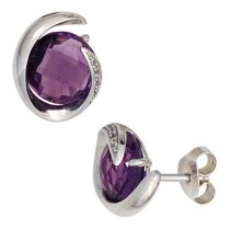 Ohrstecker 585 Weißgold 2 Amethyste 10 Diamanten Brillanten