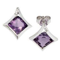 Ohrstecker 585 Weißgold 4 Diamanten 2 Amethyst lila violett Ohrringe