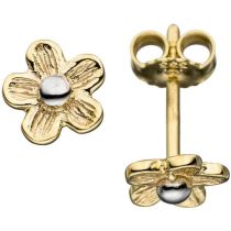 Ohrstecker Blume 333 Gold Gelbgold matt bicolor Ohrringe