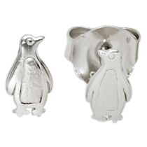 Ohrstecker Pinguin 925 Sterling Silber rhodiniert teilmattiert