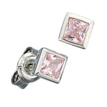 Ohrstecker quadratisch 925 Sterling Silber 2 Zirkonia rosa rose