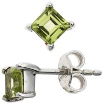 Ohrstecker quadratisch 925 Sterling Silber rhodiniert 2 Peridote grün Ohrringe