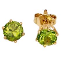 Ohrstecker rund 585 Gelbgold 2 Peridote grün Ohrringe Goldohrstecker