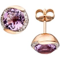 Ohrstecker rund 585 Gold Rotgold 20 Diamanten 2 Amethyste lila violett Ohrringe