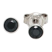 Ohrstecker rund 925 Sterling Silber rhodiniert 2 schwarze Zirkonia